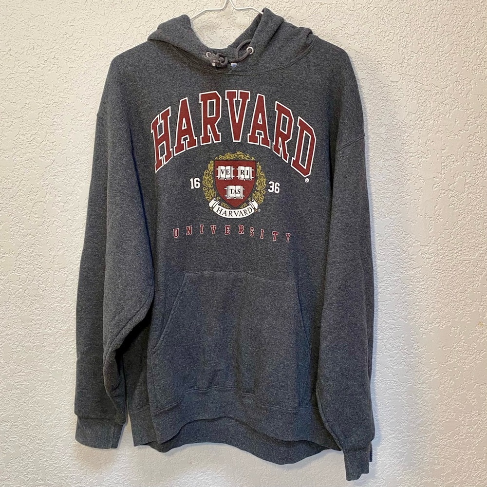 Vintage Harvard University Hoodie Men’s L Grey Jerzees Pullover Sweatshirt Y2K - Picture 2 of 8